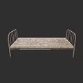 Vintage Metal Bed Frame With Patterned Mattress On Dark Background 3d model