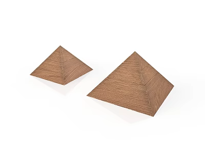 Wooden Pyramid Shaped Sculptures Two Hand Carved Artworks With Natural Wood Texture 3d model