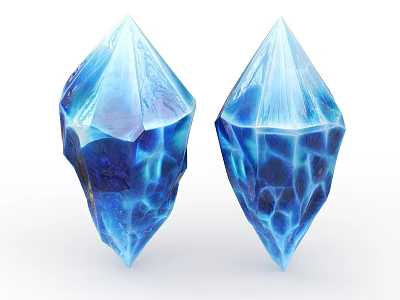 Two Blue Diamond Shaped Crystal Stones Featuring Crackled Ice Like Texture 3d model