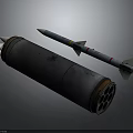 Military Weapon Display with Rocket and Metal Shell Featuring Pointed Tip and Multiple Holes 3d model