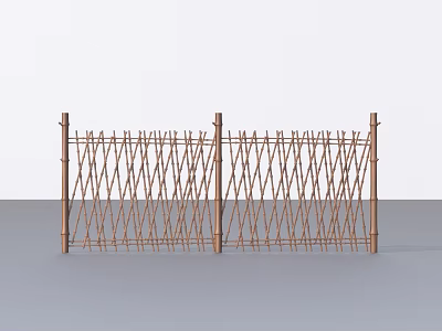 Natural Garden Landscape With Cross Woven Bamboo Fence And Brown Poles 3d model