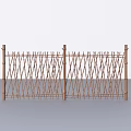 Natural Garden Landscape With Cross Woven Bamboo Fence And Brown Poles