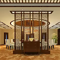 Luxurious Private Dining Room Interior With Round Table White Chairs Chandelier TV And Wall Art