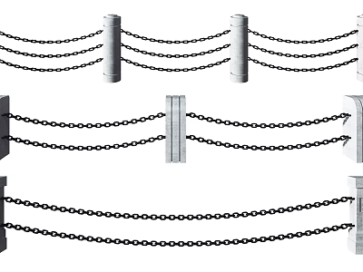 Different Styles of Chain Fence Design with Stone Posts and Metal Chains 3d model