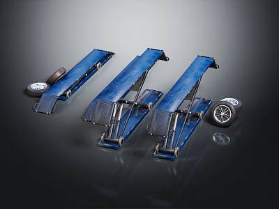Three Blue Industrial Conveyor Belt Equipment With Wheels And Metal Frames 3d model