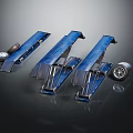 Three Blue Industrial Conveyor Belt Equipment With Wheels And Metal Frames
