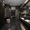 Modern Luxury Dark Tone Bathroom Interior With Glossy Marble Floor And Elegant Green Decor
