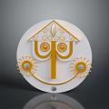 White Circular Furniture Decorative Piece Featuring Golden Ornaments And Sunflower Like Motifs