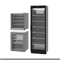 Stainless Steel and Black Kitchen Appliances with Glass Door Display Cabinets