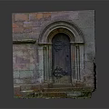 Ancient Stone Wall Structure Featuring Arched Doorway Dark Wooden Door And Stone Steps
