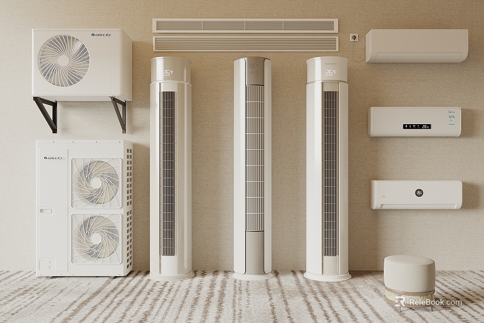 Various Types Of Air Conditioners On 3d model 