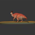 Pink Red Dinosaur with Red Crest Standing on Yellow Surface Near Blue Textured Ground