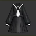 Black Classic Sailor Uniform With White Bow Tie And Pleated Skirt Cuff Details