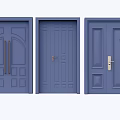 Three Blue Swing Doors With Different Panel And Handle Designs For Interior 3d model