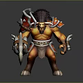 Game Movie Character Muscular Warrior In Armor With Giant Axe And Orange Brown Details