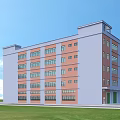 Modern Multi Story Industrial Factory Building With White Orange Exterior And Large Windows