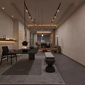 Modern Office Corridor Interior With Wooden Grille Cabinets And Potted Green Plant