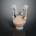 Ancient Ceramic Vase With Two Decorative Handles And Intricate Patterns On Black Reflective Background 3d model