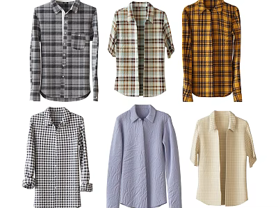 Various Long Sleeve Plaid And Solid Color Cotton Shirts Collection 3d model