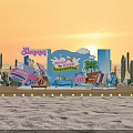 Summer Themed Photo Spot Featuring Pink Car Beach Chairs Cacti Palm Tree And Lights