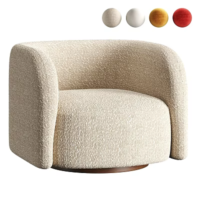 Beige Textured Fabric Accent Chair With Rounded Armrests And Wooden Swivel Base 3d model