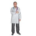 A Man Wearing White Doctor Coat With Stethoscope Standing Against Gray Background