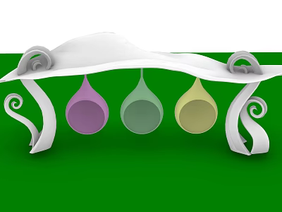 Colorful Playground Equipment With White Curved Canopy And Hanging Purple Green Yellow Pods 3d model
