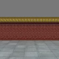 Elongated Architectural Components In Green Yellow Red On Gray Stone Paved Ground