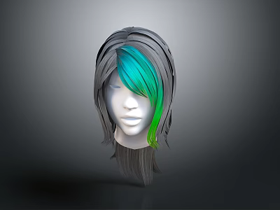3D Head Model With White Face And Gray Hair Featuring Green Streak 3d model