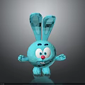 Cute Blue Cartoon Rabbit 3D Model With Big Ears Smiling Face And Open Arms