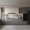 Modern Kitchen Interior With Gray Cabinets Built in Appliances Island And Countertop