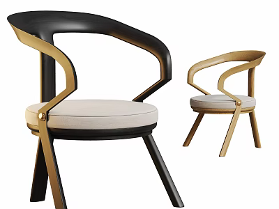 Stylish Modern Dining Chairs Featuring Gold Metal Armrests And Upholstered Beige Seats 3d model