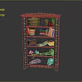 Vintage Painted Cabinet Display With Books Basket Box And Decorative Items