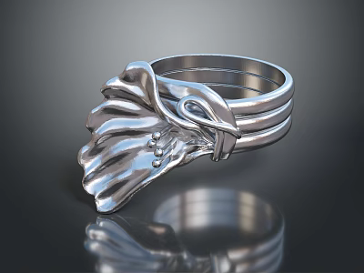 Elegant Silver Ring with Unique Leaf Petal Design and Polished Finish for Fashion Accessory 3d model