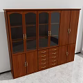 Wooden File Cabinet With Glass Doors Drawers And Metal Handles For Office Storage Solution