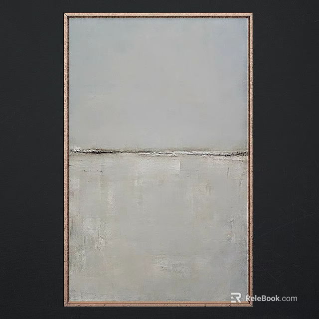 Modern Minimalist Wooden Picture Frame With Gray White Abstract Painting And Dark Wall Background 3d model 
