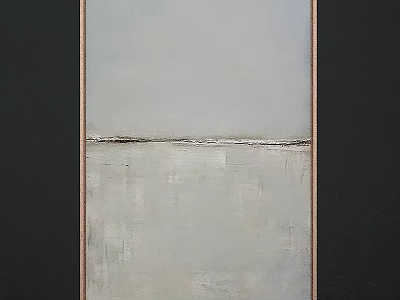 Modern Minimalist Wooden Picture Frame With Gray White Abstract Painting And Dark Wall Background 3d model