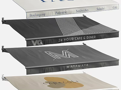Commercial Awnings With Cafe Diner And Store Logos For Business Signage 3d model