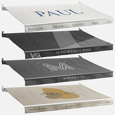Commercial Awnings With Cafe Diner And Store Logos For Business Signage 3d model