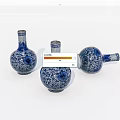 Blue And White Ceramic Vases With Intricate Patterns And Round Body Design