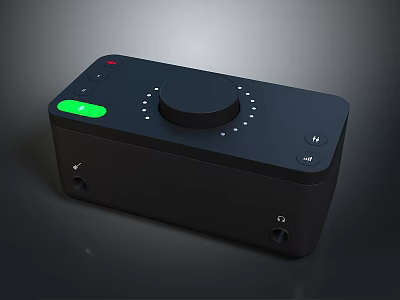 Sleek Black Computer External Device With Rotary Knob Control Buttons Connectivity Ports And Indicator Lights 3d model