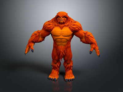 Fierce Orange Fur Monster Character With Muscular Build Sharp Claws And Standing Posture 3d model