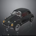 Classic Silver Beetle Car Featuring Red Interior On Dark Shiny Background