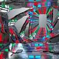 Cartoon Scene of Dynamic Futuristic Tunnel With Metallic Structures RGB Lights And Reflective Floor