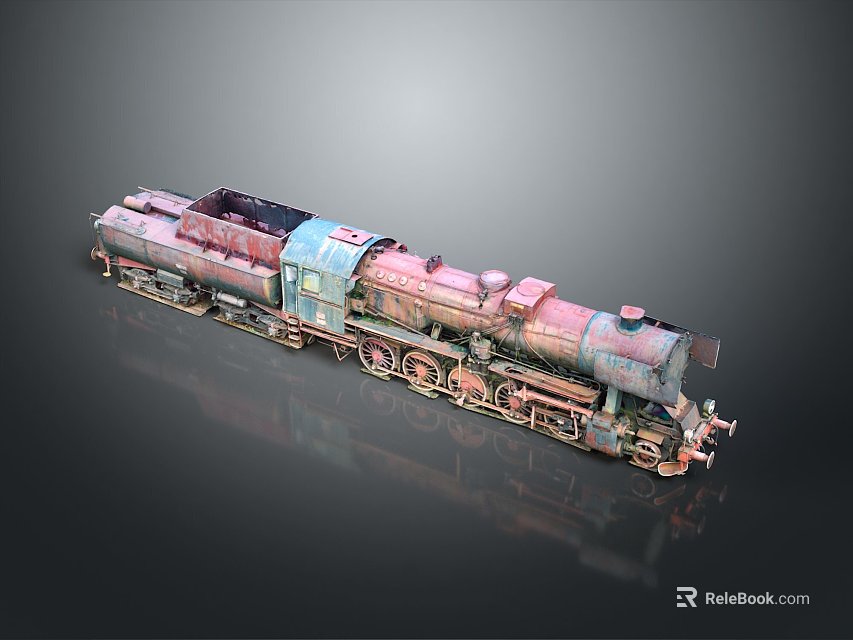 Rusted Vintage Steam Train Model With Worn Paint And Detailed Locomotive Parts 3d model 