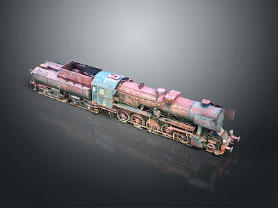 Rusted Vintage Steam Train Model With Worn Paint And Detailed Locomotive Parts 3d model