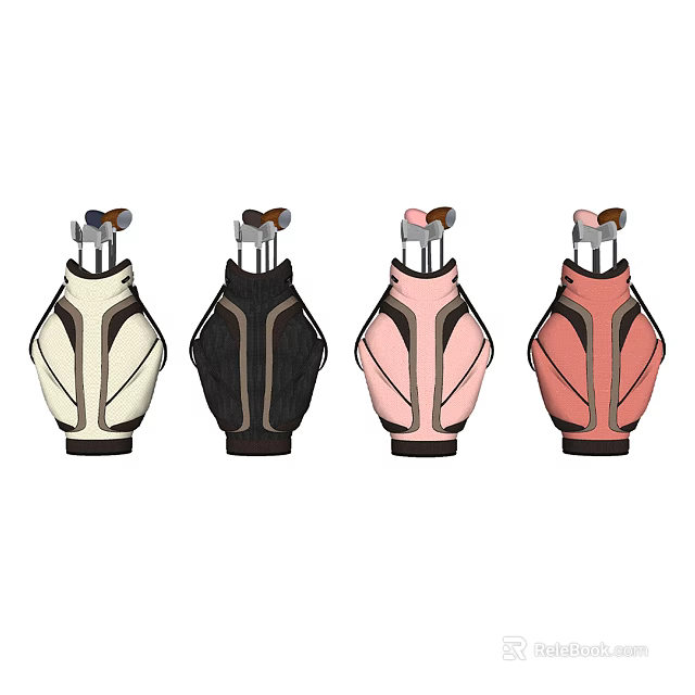 Premium Golf Bags In Black White Pink Red Colors With Golf Clubs For Sports Equipment 3d model 