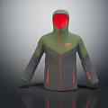 Green And Gray Hooded Jacket With Red Lining Orange Logo And Zip Design 3d model