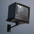 Vintage Retro Wall Mounted Television With Antennas And Black Screen