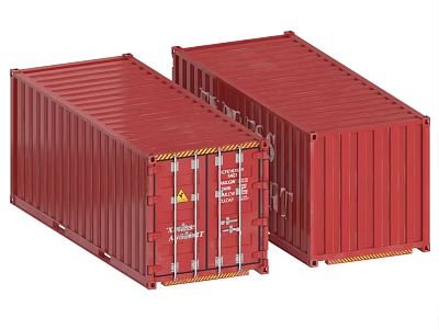Durable Industrial Equipment Featuring Two Red Shipping Containers With Metal Doors And Striped Markings 3d model